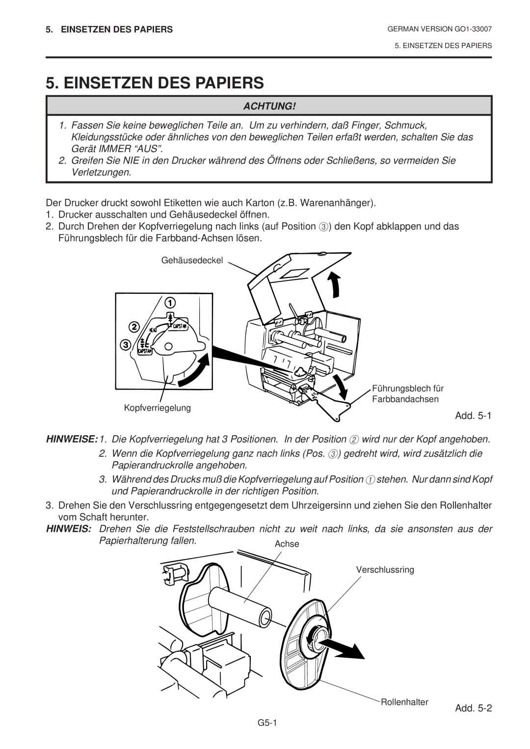 Toshiba B-480-QP SERIES owner manual Einsetzen DES Papiers, Add 