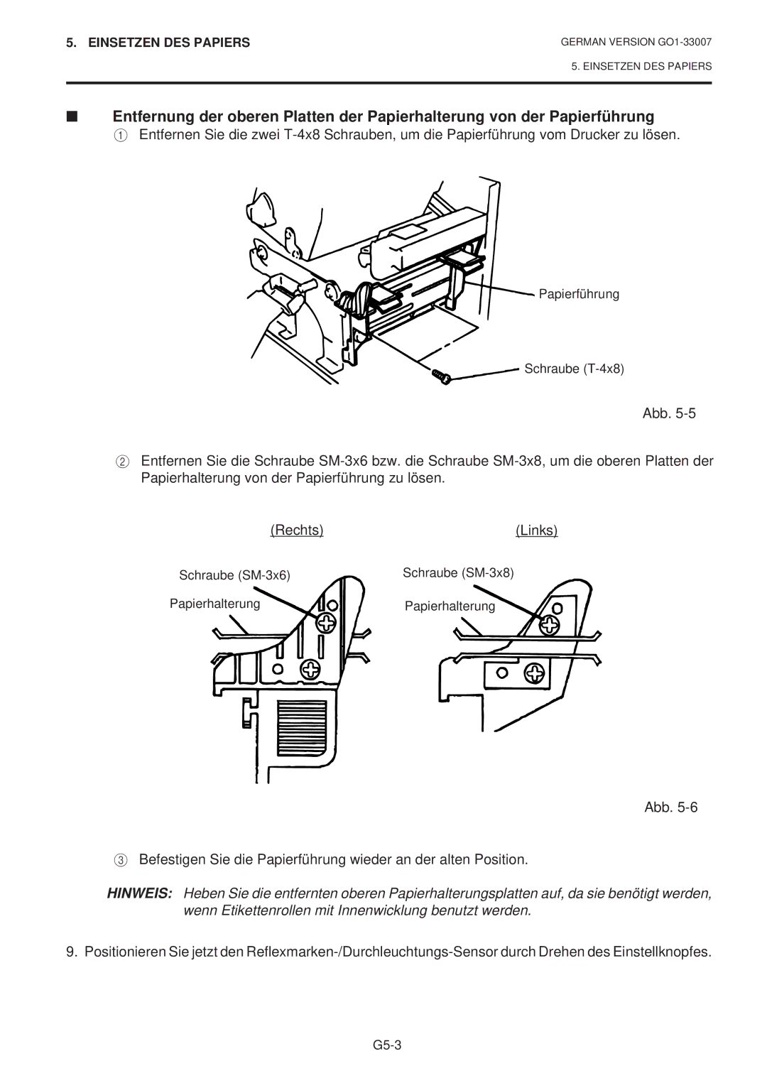 Toshiba B-480-QP SERIES owner manual Papierführung Schraube T-4x8 