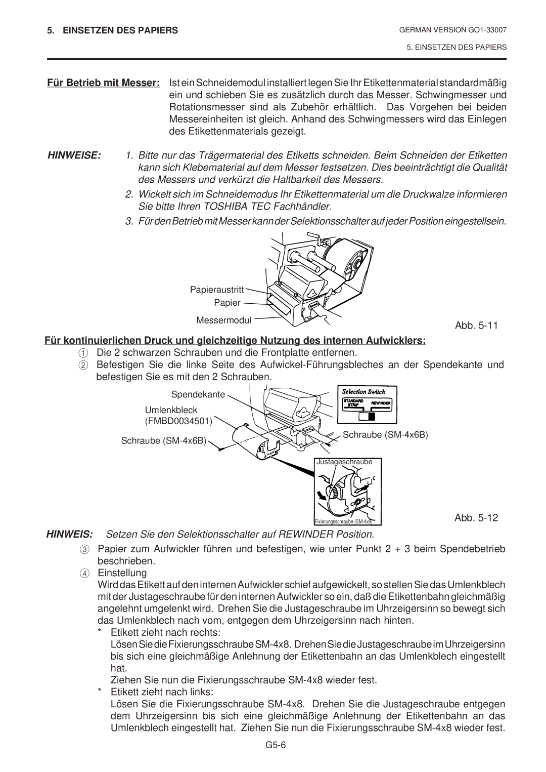 Toshiba B-480-QP SERIES owner manual Papieraustritt Messermodul 