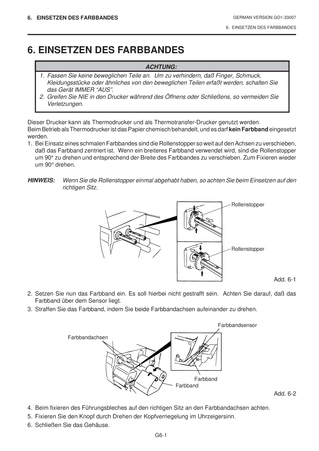 Toshiba B-480-QP SERIES owner manual Einsetzen DES Farbbandes 