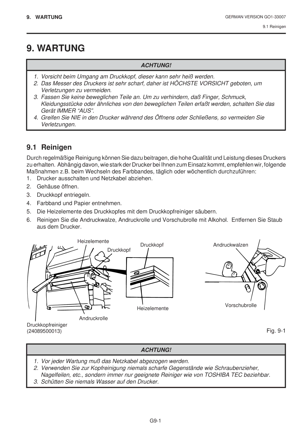 Toshiba B-480-QP SERIES owner manual Wartung, Reinigen 