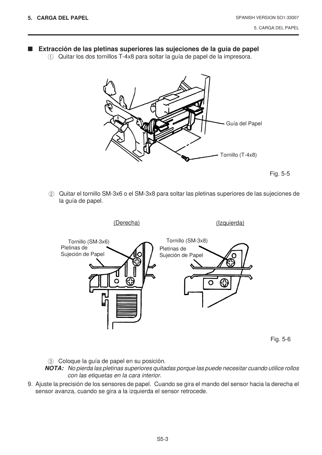 Toshiba B-480-QP SERIES owner manual Izquierda, Coloque la guía de papel en su posición 