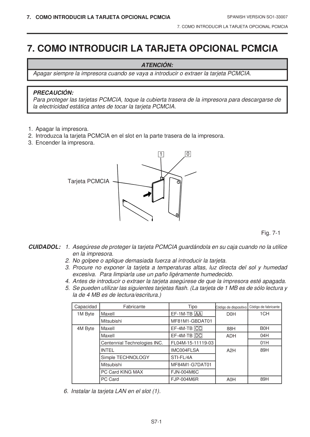 Toshiba B-480-QP SERIES owner manual Como Introducir LA Tarjeta Opcional Pcmcia, Precaución 