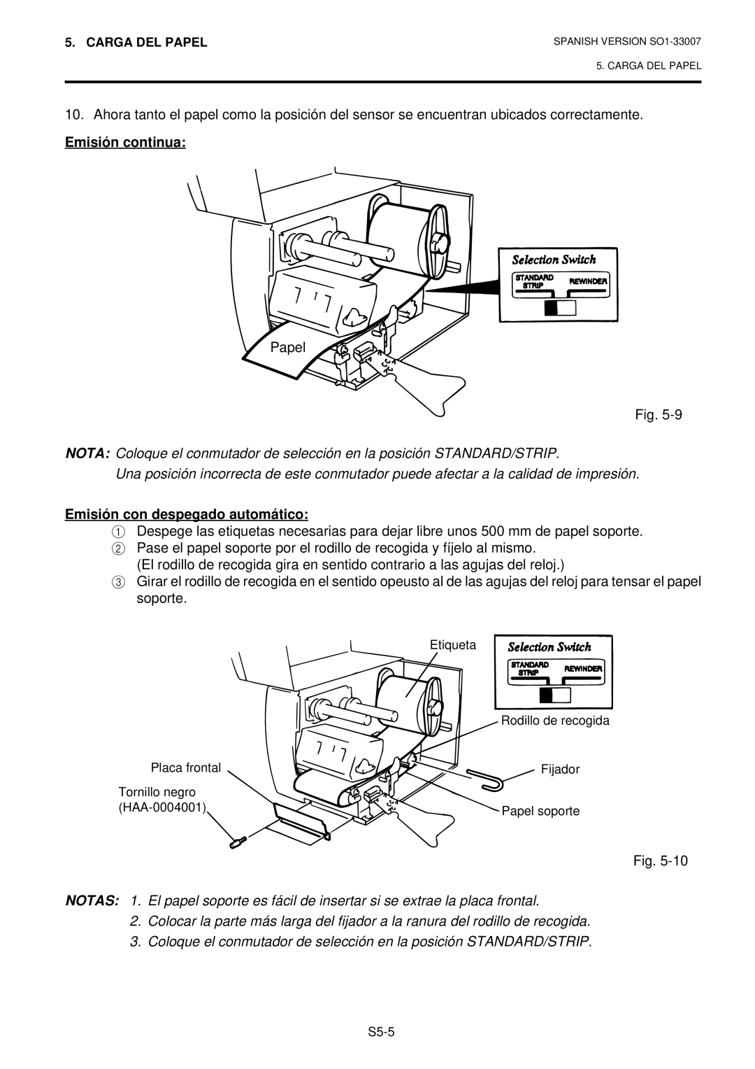 Toshiba B-480-QP owner manual Emisión continua, Emisión con despegado automático 