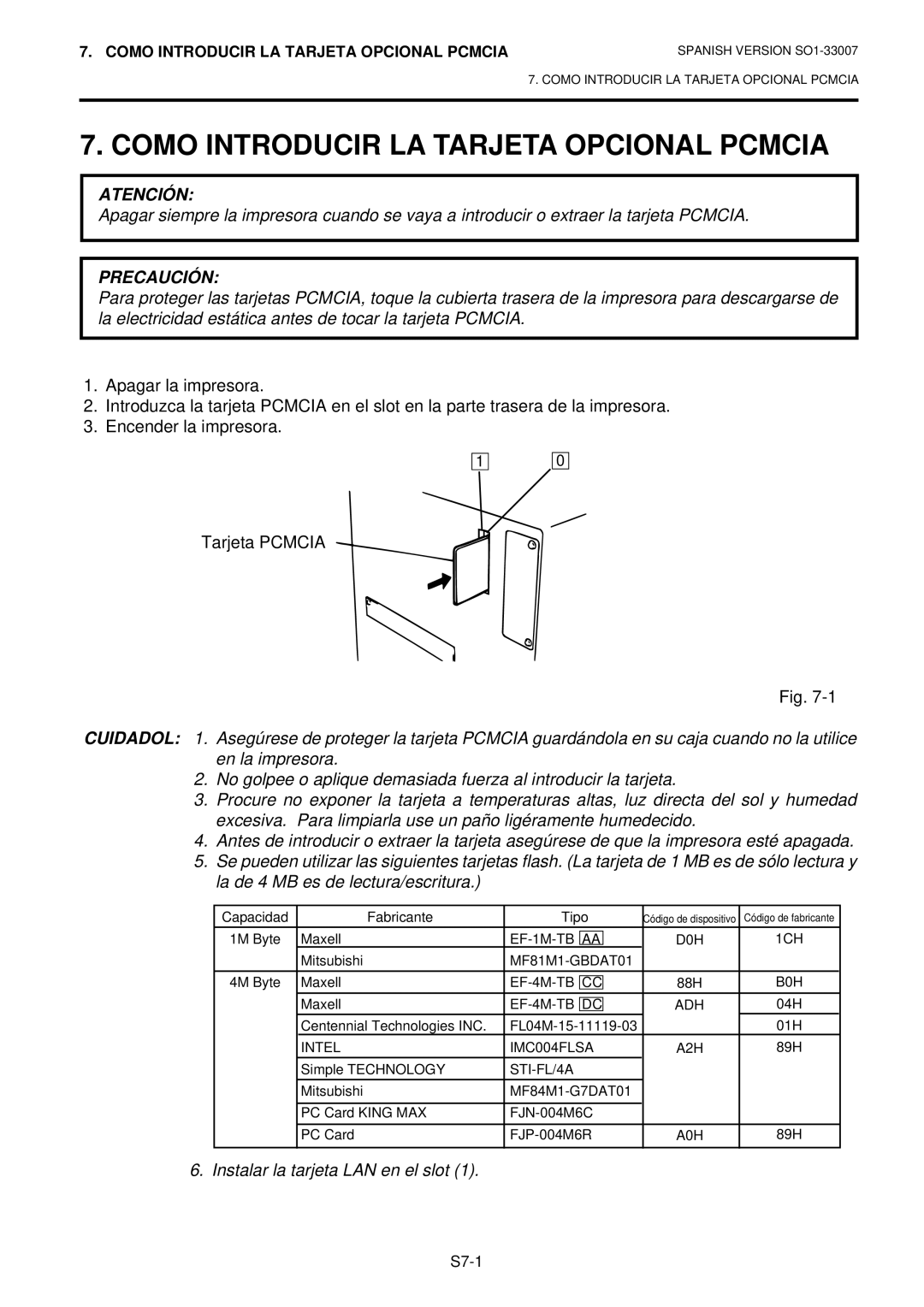 Toshiba B-480-QP owner manual Como Introducir LA Tarjeta Opcional Pcmcia, Precaución 