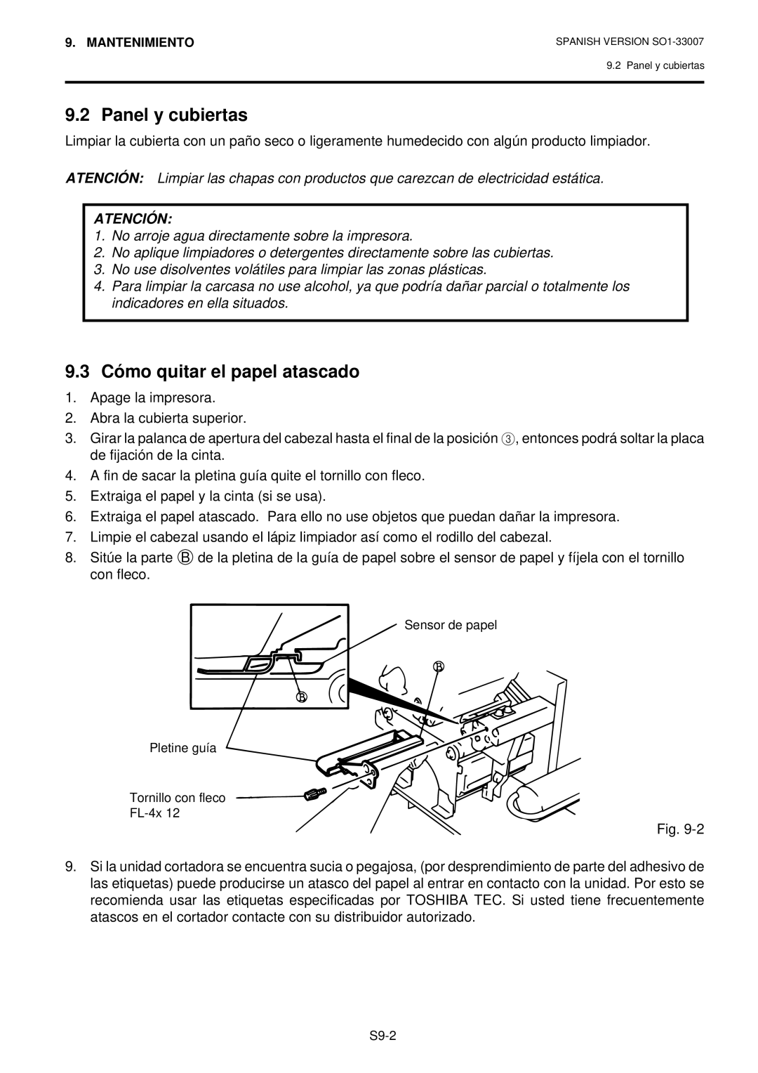 Toshiba B-480-QP owner manual Panel y cubiertas, Cómo quitar el papel atascado 