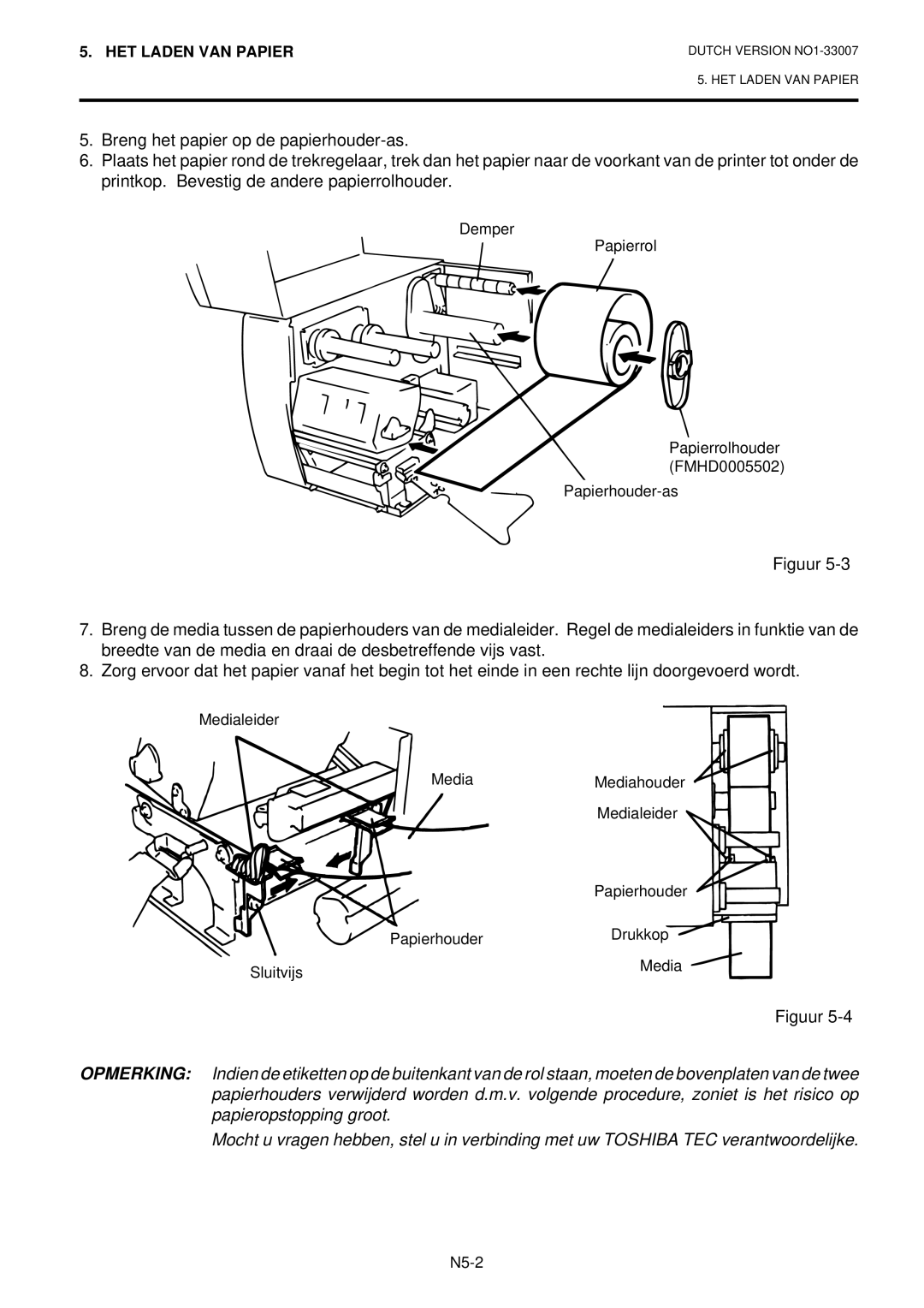 Toshiba B-480-QP owner manual Demper Papierrol Papierrolhouder FMHD0005502 Papierhouder-as 