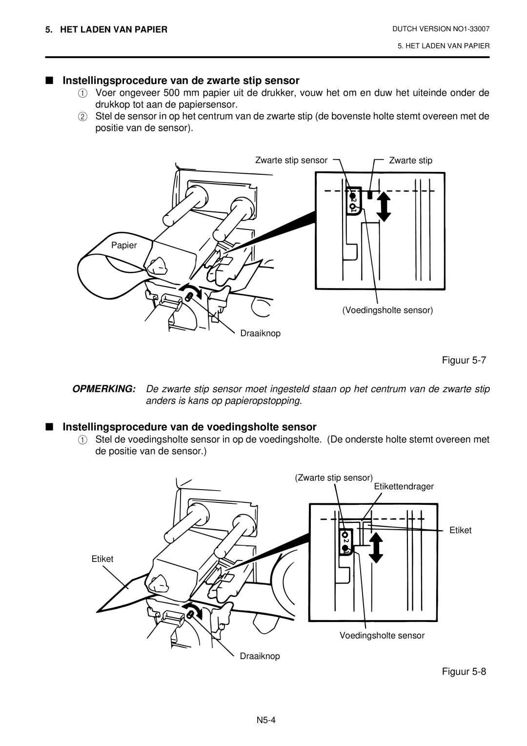 Toshiba B-480-QP Instellingsprocedure van de zwarte stip sensor, Instellingsprocedure van de voedingsholte sensor 