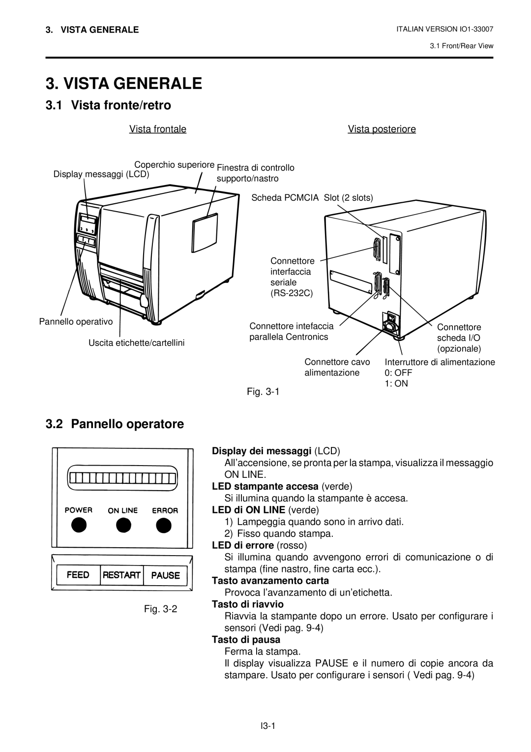 Toshiba B-480-QP owner manual Vista Generale, Vista fronte/retro, Pannello operatore 