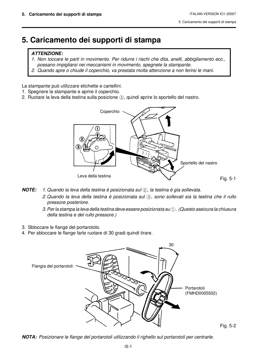 Toshiba B-480-QP owner manual Caricamento dei supporti di stampa 