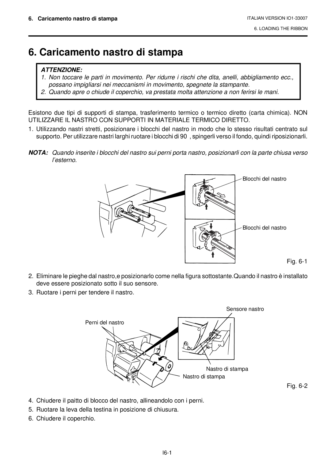 Toshiba B-480-QP owner manual Caricamento nastro di stampa 