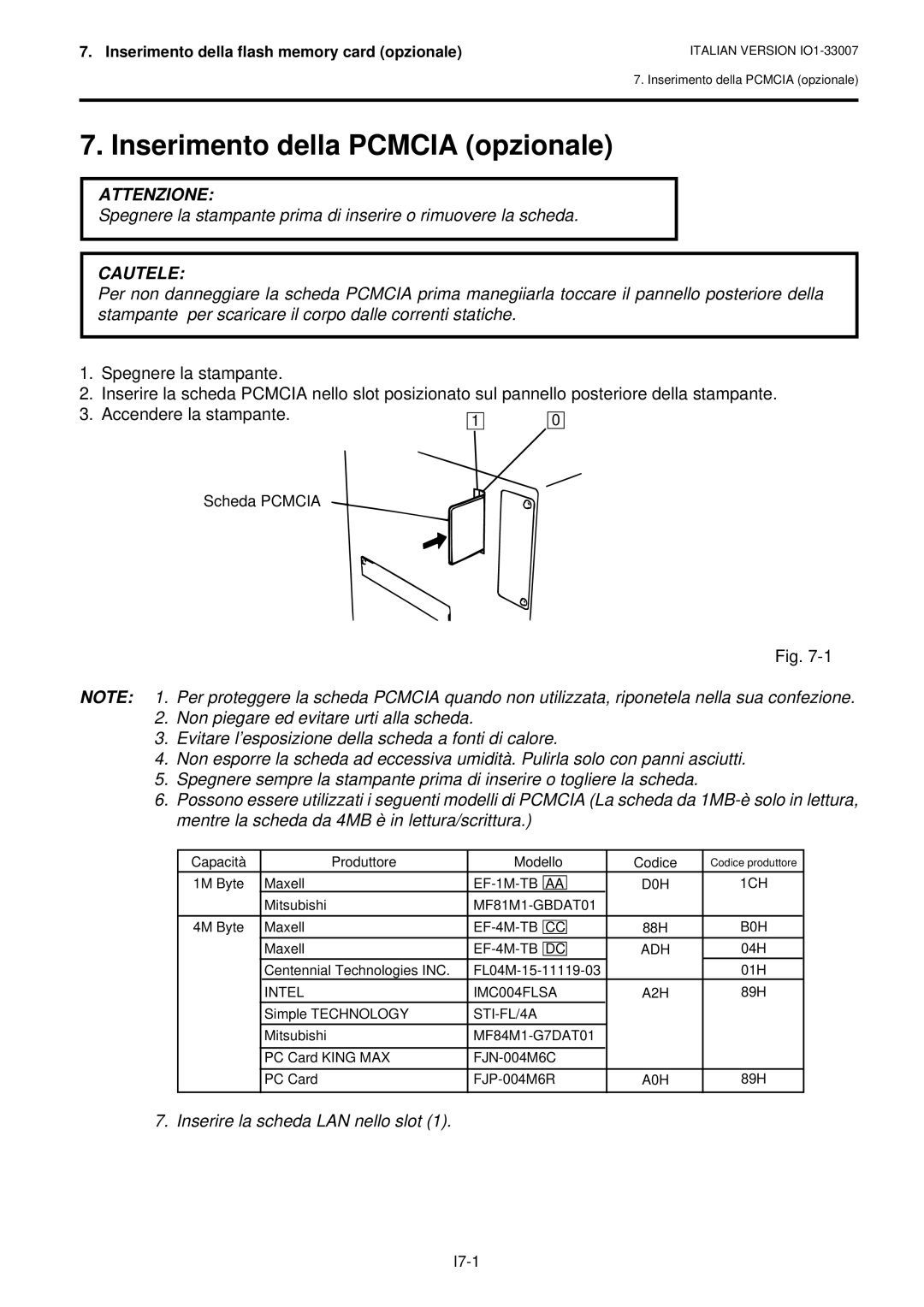 Toshiba B-480-QP owner manual Inserimento della Pcmcia opzionale 