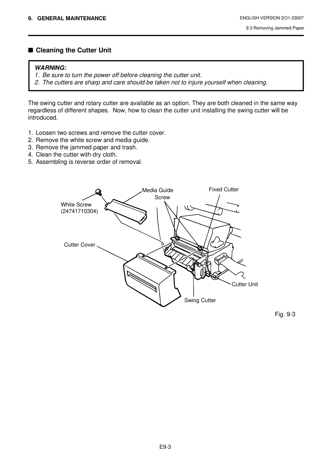 Toshiba B-480-QP owner manual Cleaning the Cutter Unit 