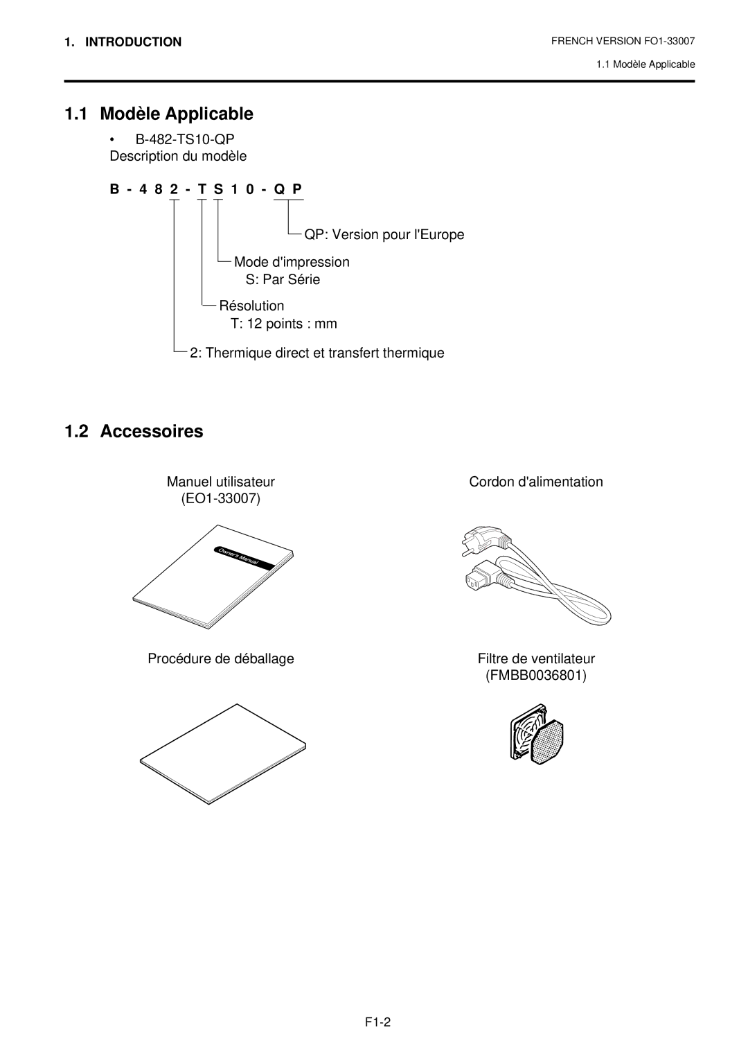 Toshiba B-480-QP owner manual Modèle Applicable, Accessoires 