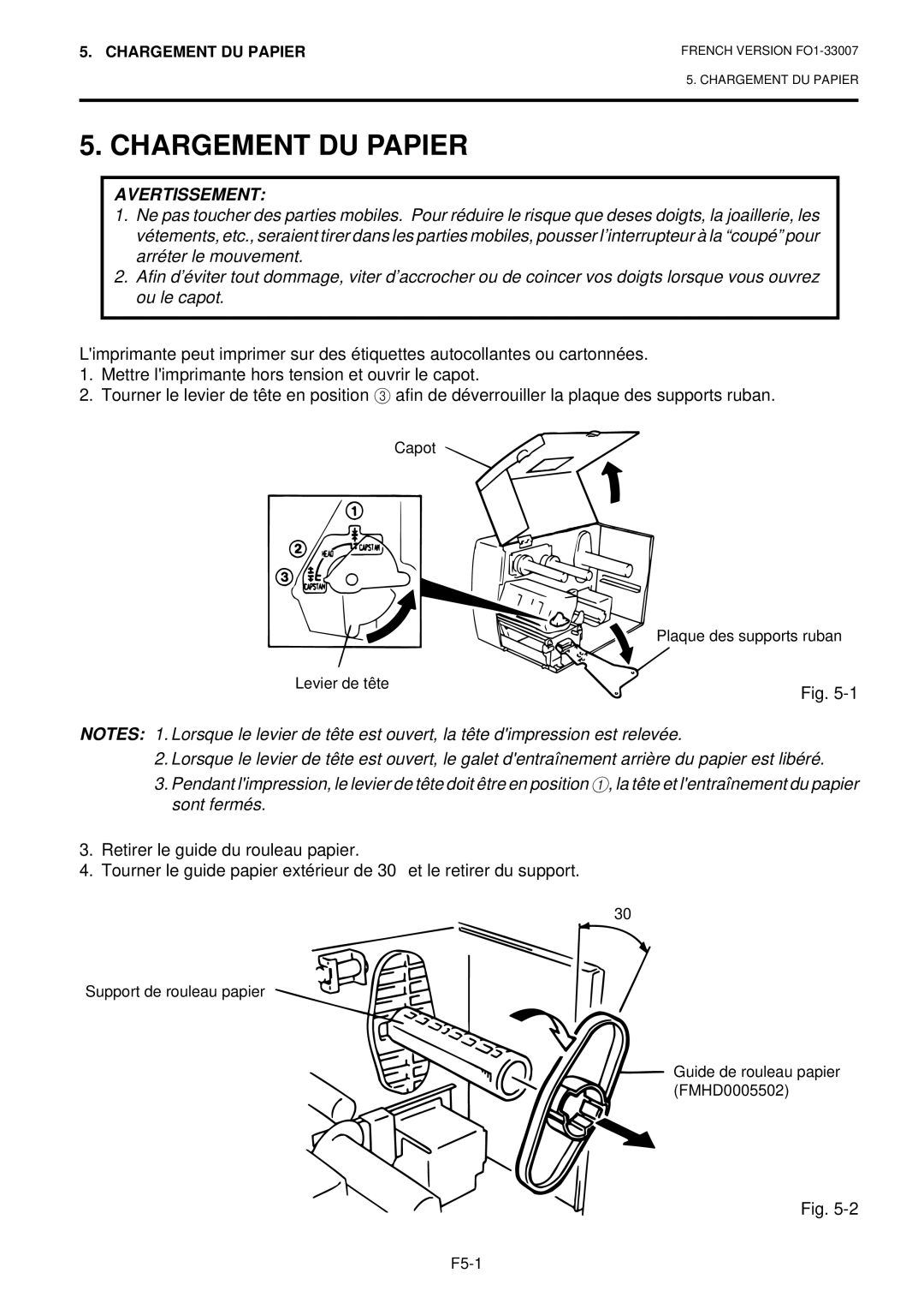 Toshiba B-480-QP owner manual Chargement DU Papier 