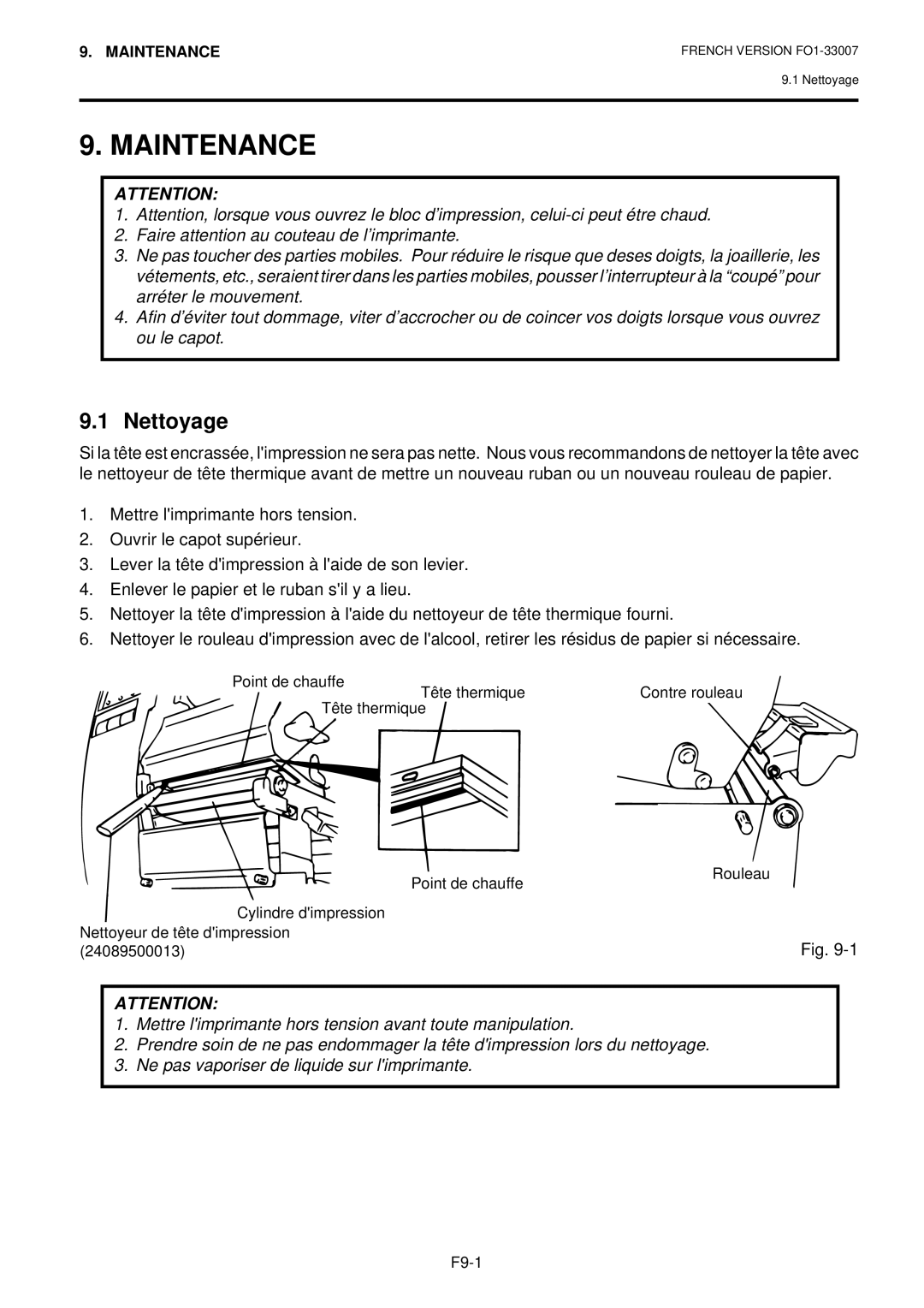 Toshiba B-480-QP owner manual Maintenance, Nettoyage 