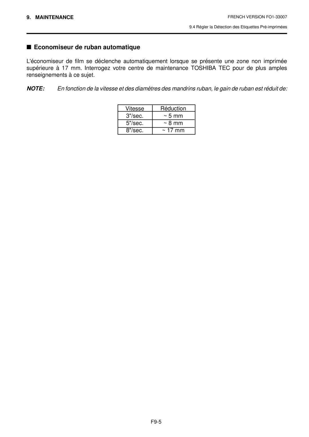 Toshiba B-480-QP owner manual Economiseur de ruban automatique 