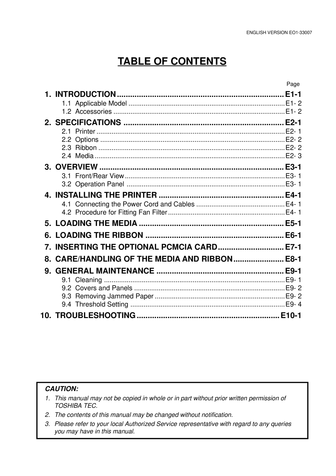 Toshiba B-480-QP owner manual Table of Contents 