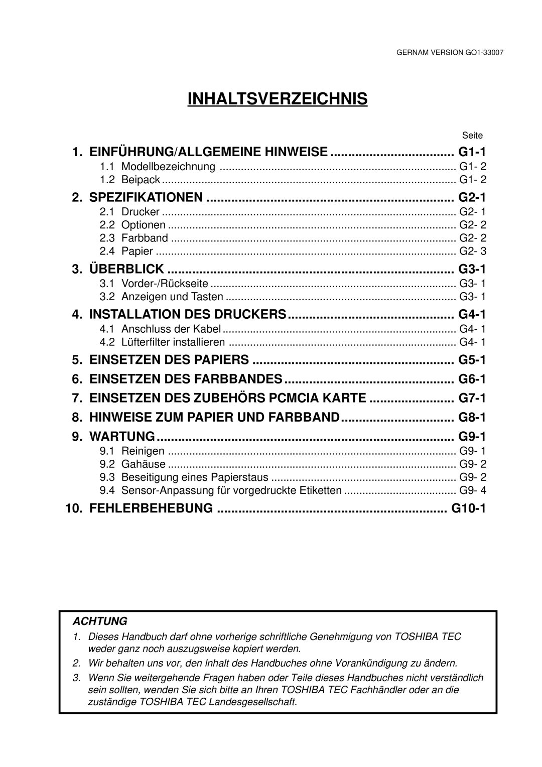 Toshiba B-480-QP owner manual Inhaltsverzeichnis 