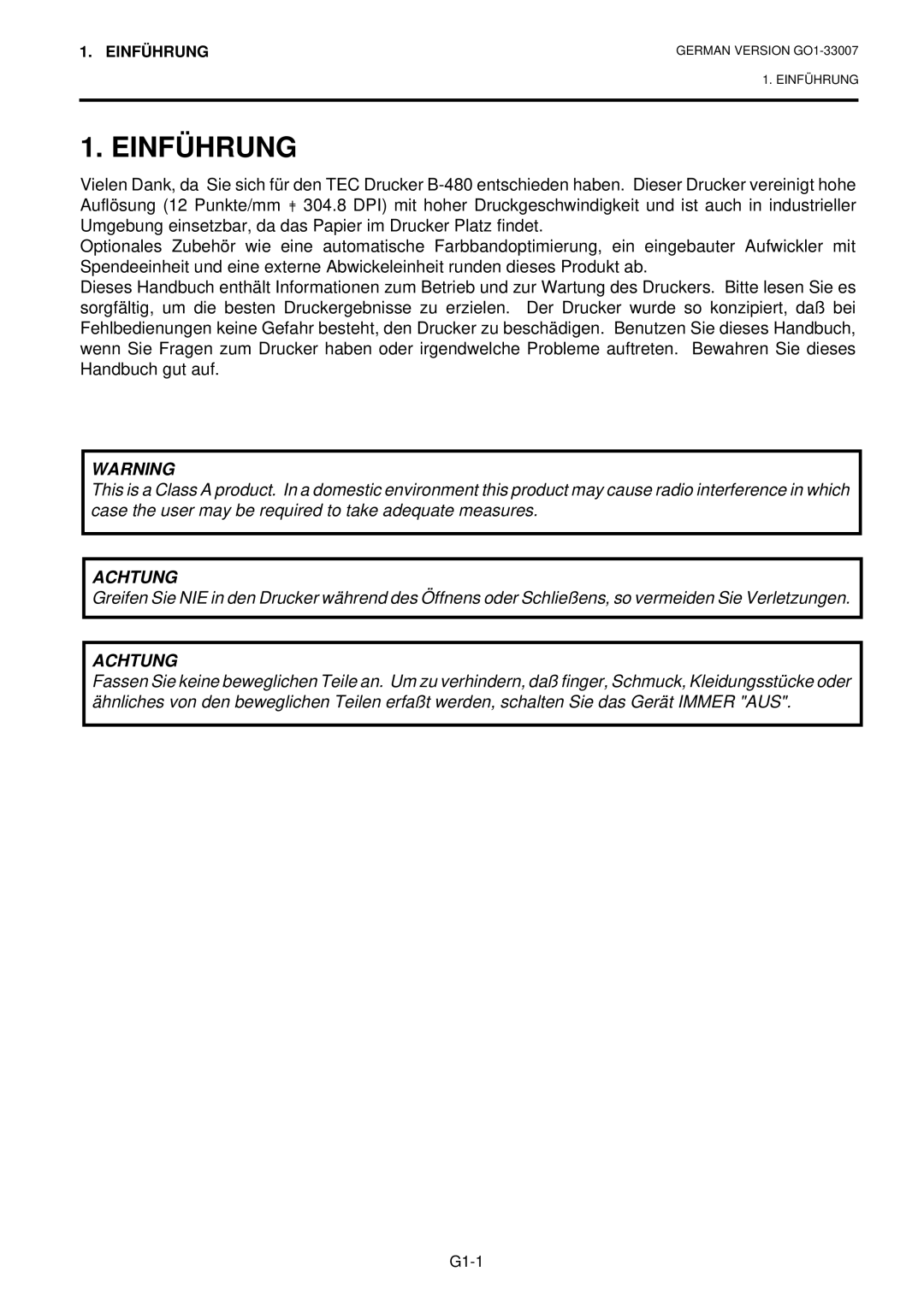 Toshiba B-480-QP owner manual Einführung, Achtung 