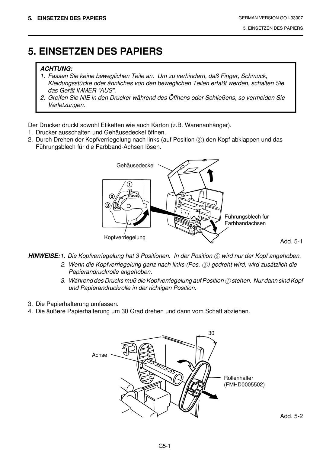 Toshiba B-480-QP owner manual Einsetzen DES Papiers 