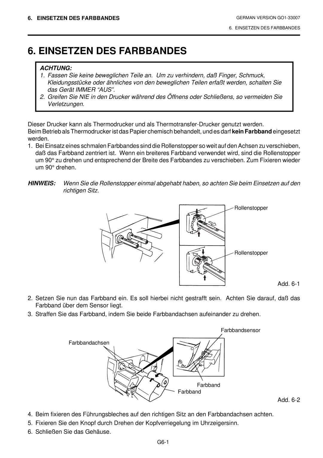 Toshiba B-480-QP owner manual Einsetzen DES Farbbandes 