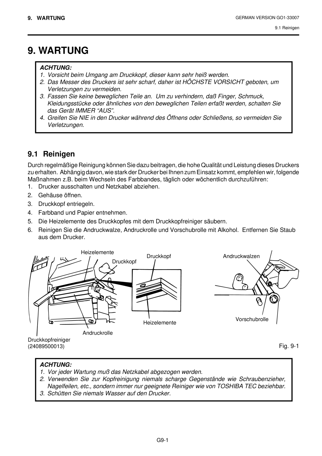 Toshiba B-480-QP owner manual Wartung, Reinigen 