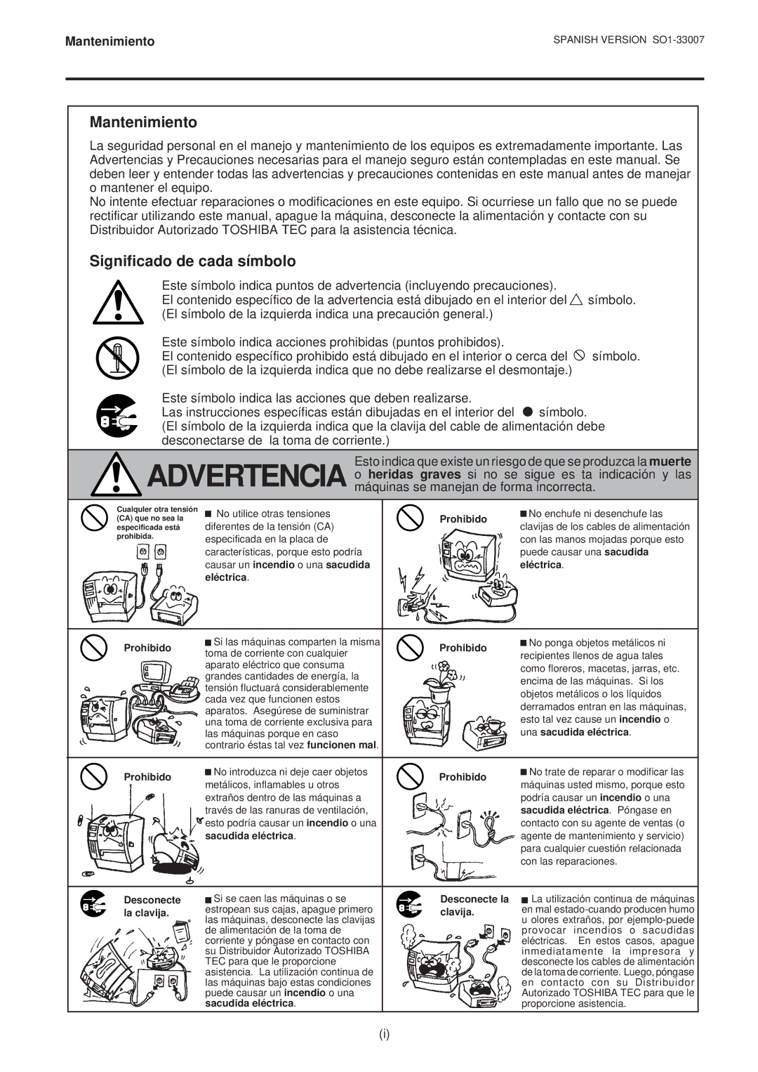 Toshiba B-480-QP owner manual Mantenimiento, Significado de cada símbolo 