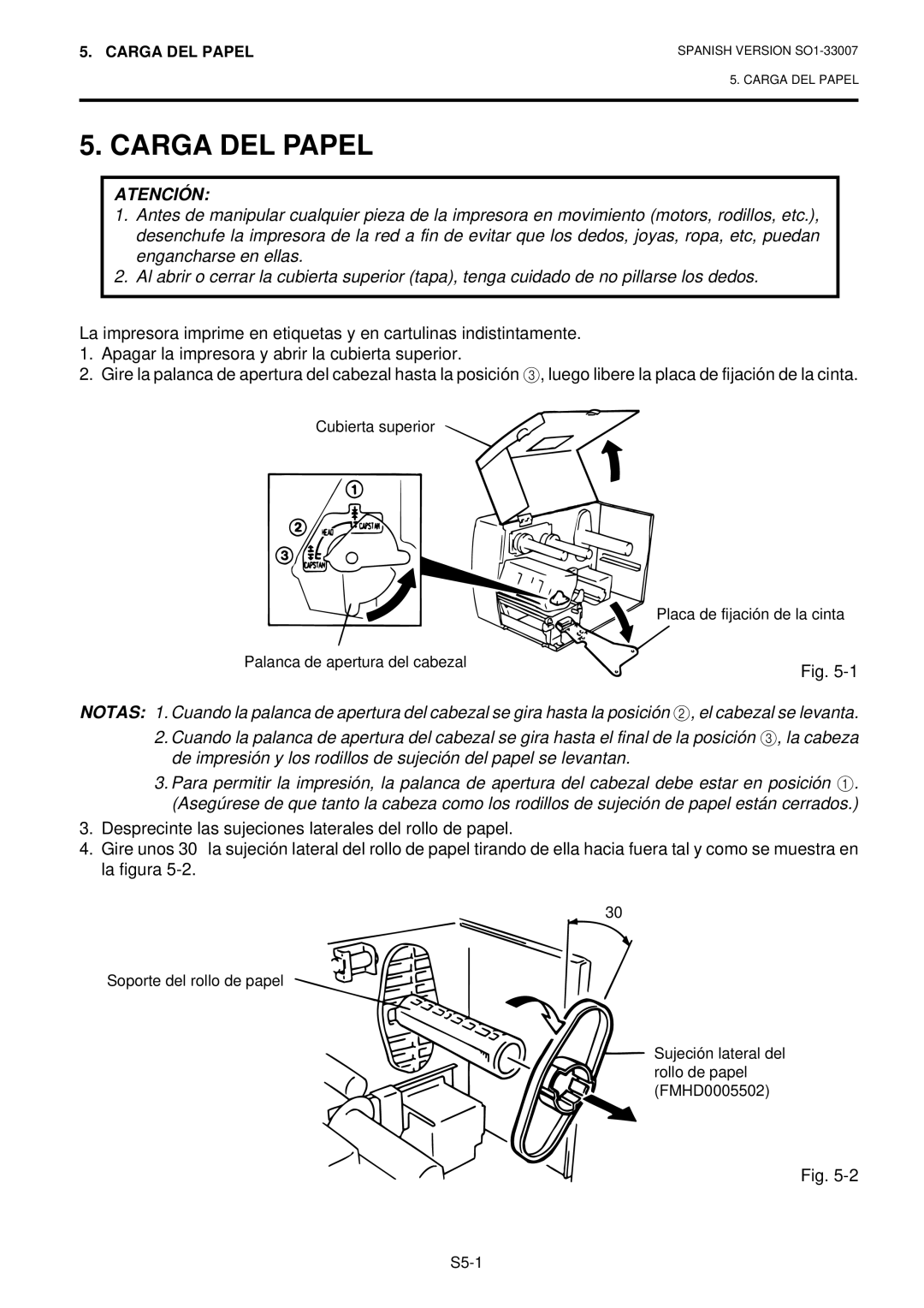 Toshiba B-480-QP owner manual Carga DEL Papel 