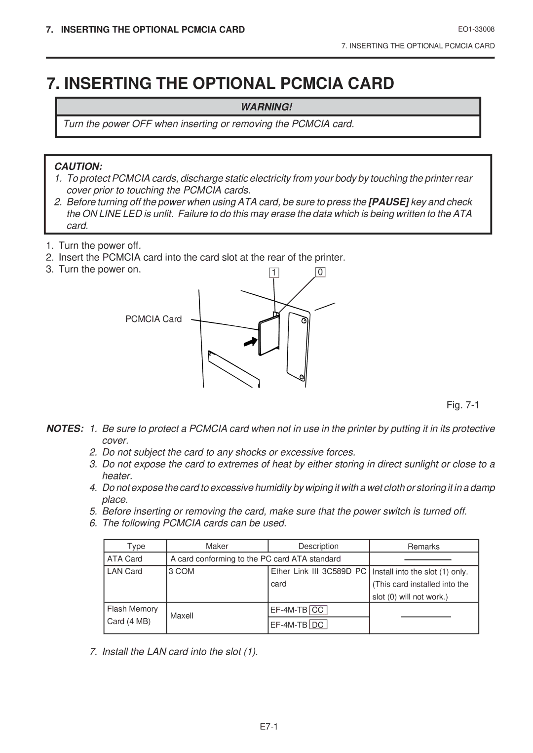 Toshiba B-480-QQ owner manual Inserting the Optional Pcmcia Card, Com 