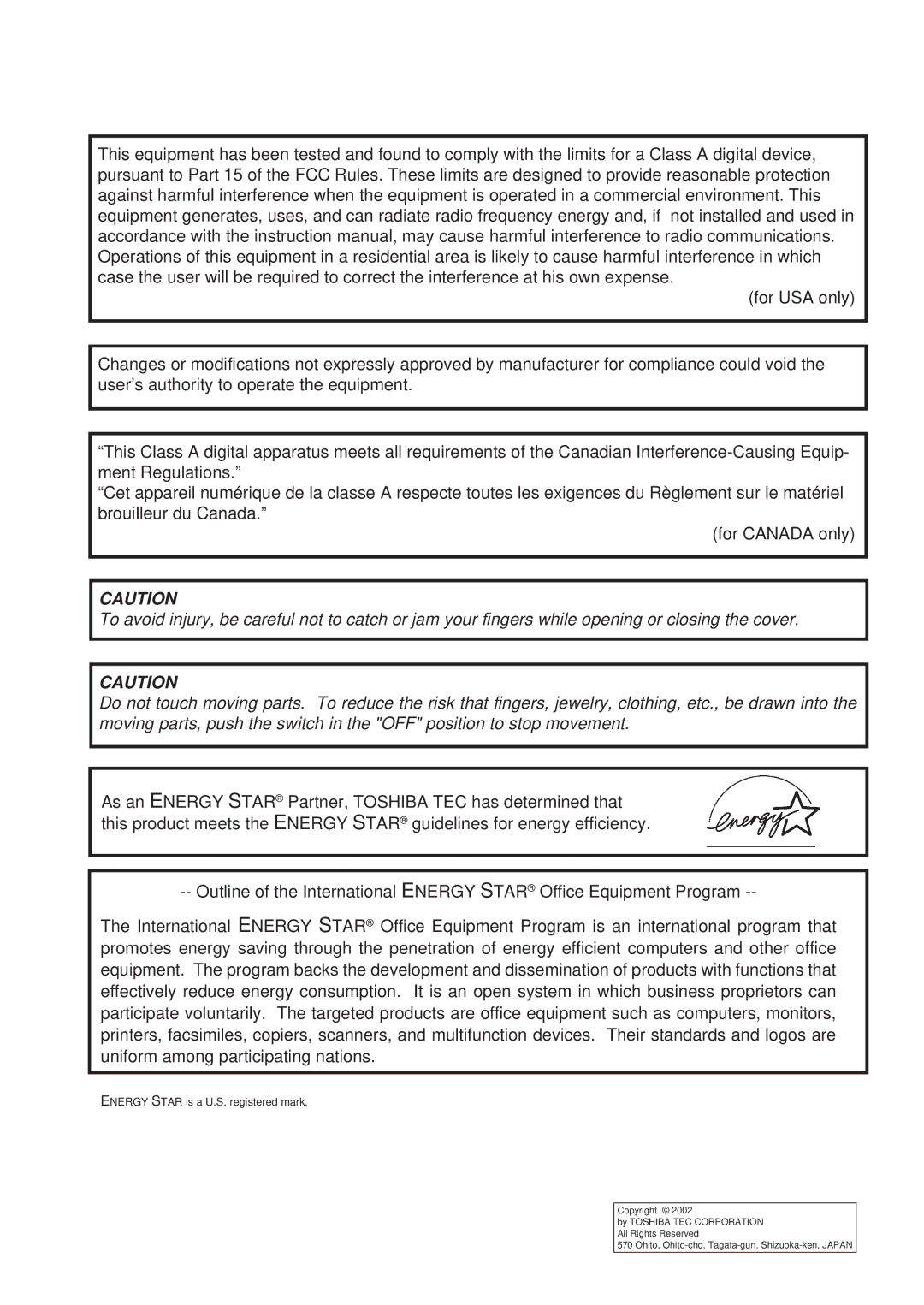 Toshiba B-480-QQ owner manual Energy Star is a U.S. registered mark 