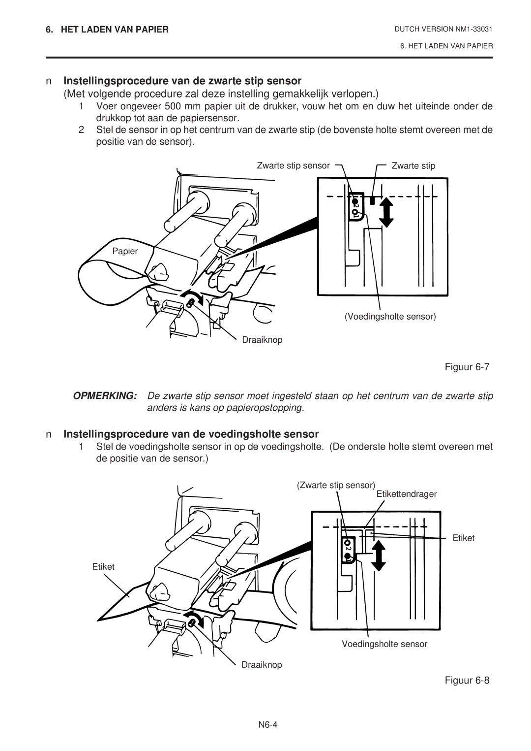 Toshiba B-570-QP Series Instellingsprocedure van de zwarte stip sensor, Instellingsprocedure van de voedingsholte sensor 