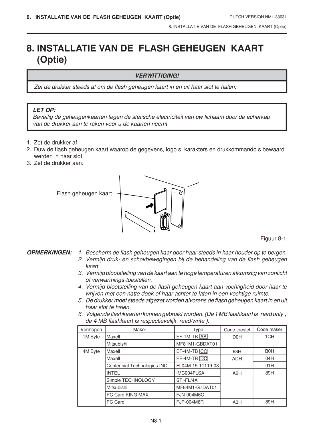 Toshiba B-570-QP Series owner manual Installatie VAN DE Flash Geheugen Kaart Optie 