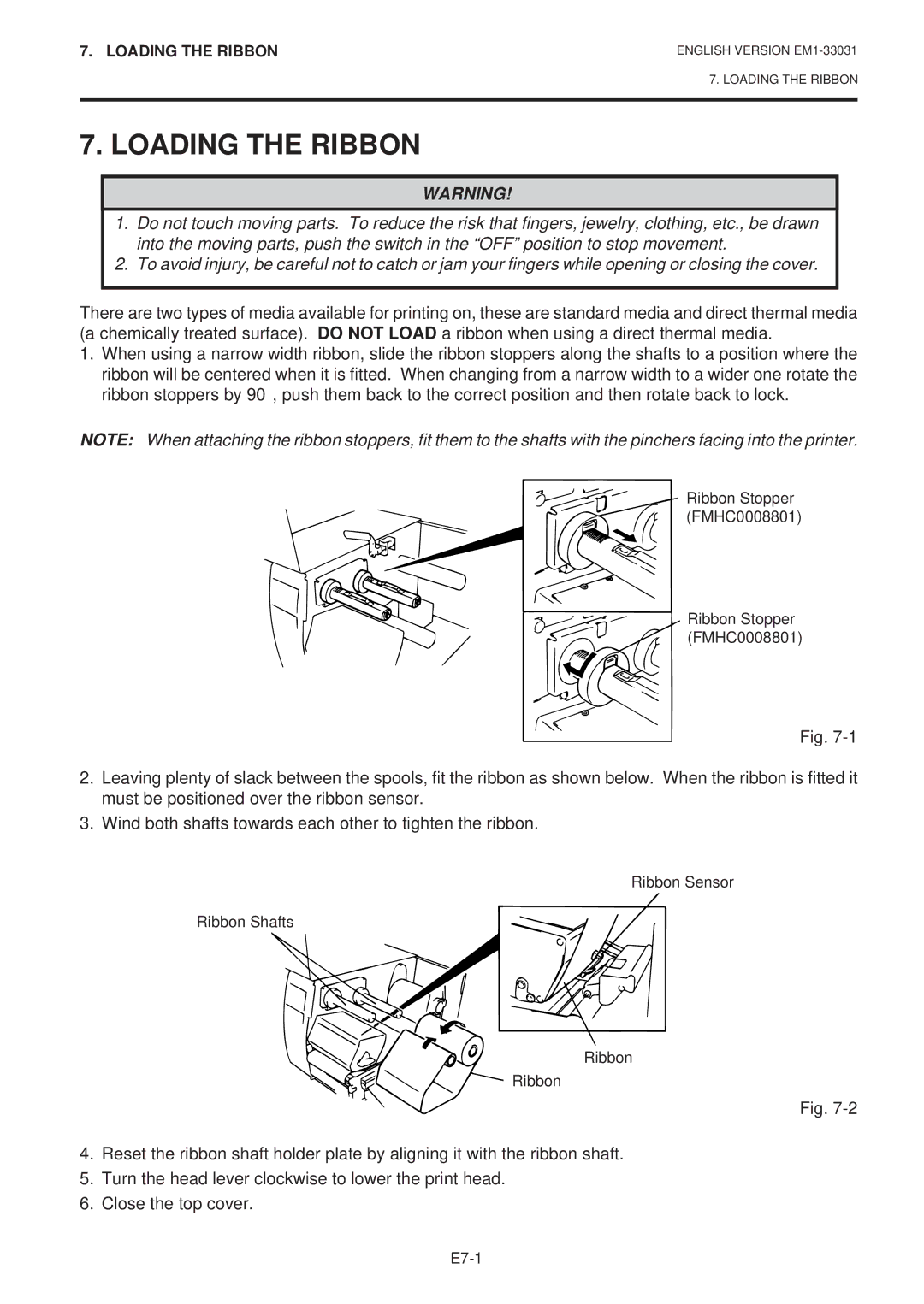 Toshiba B-570-QP Series owner manual Loading the Ribbon 