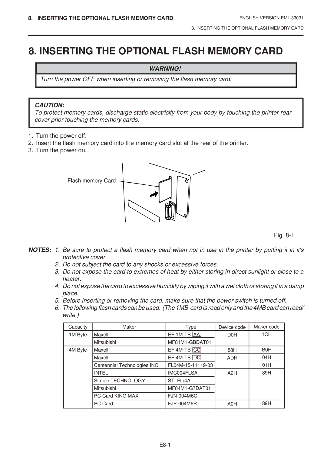 Toshiba B-570-QP Series owner manual Inserting the Optional Flash Memory Card 