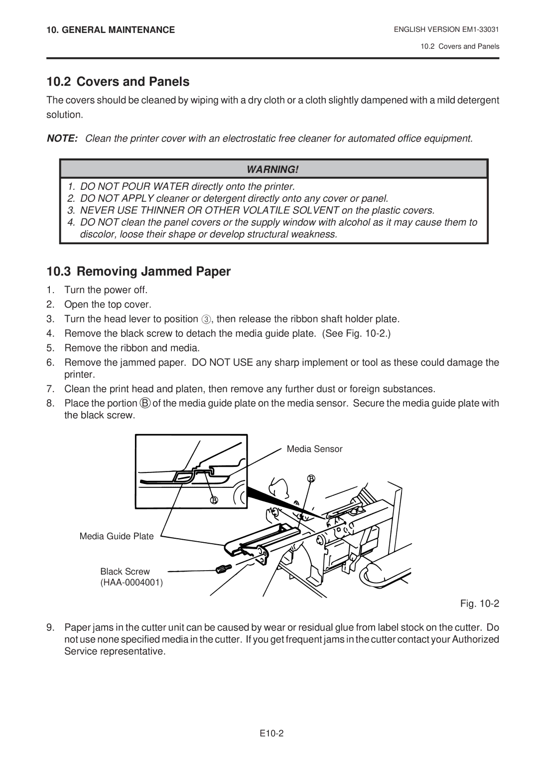 Toshiba B-570-QP Series owner manual Covers and Panels, Removing Jammed Paper 