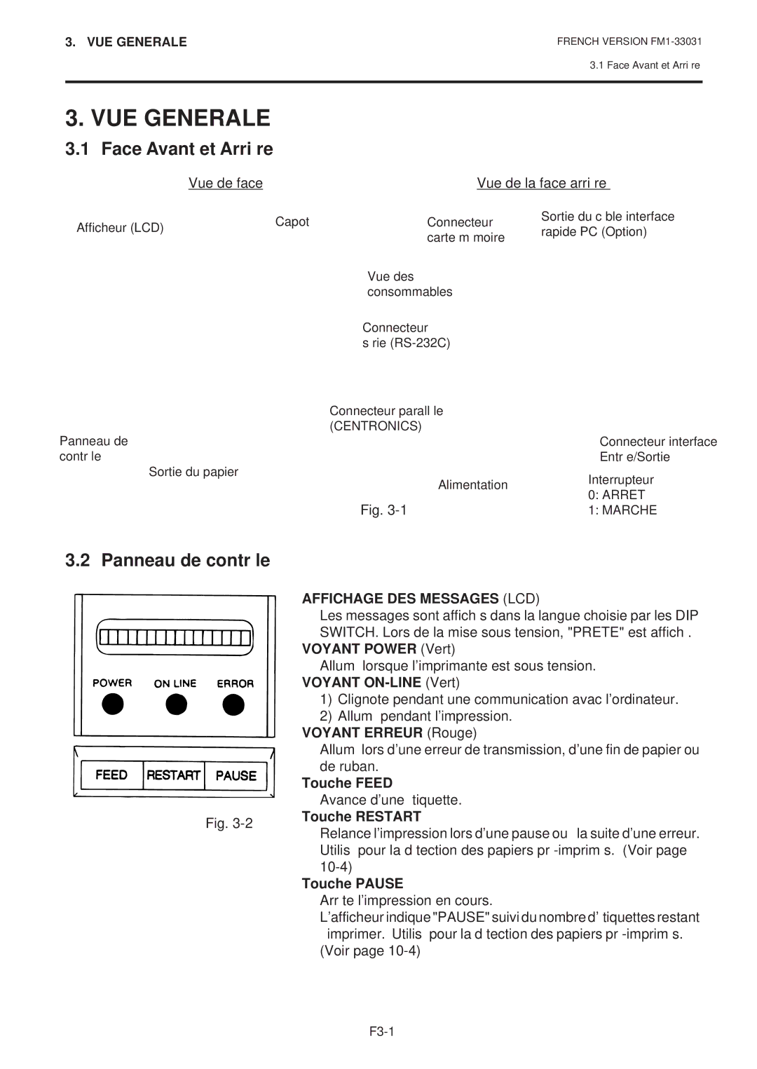 Toshiba B-570-QP Series owner manual VUE Generale, Face Avant et Arrière, Panneau de contrôle 