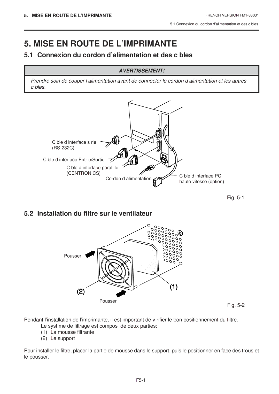 Toshiba B-570-QP Series owner manual Mise EN Route DE Limprimante, Connexion du cordon dalimentation et des câbles 