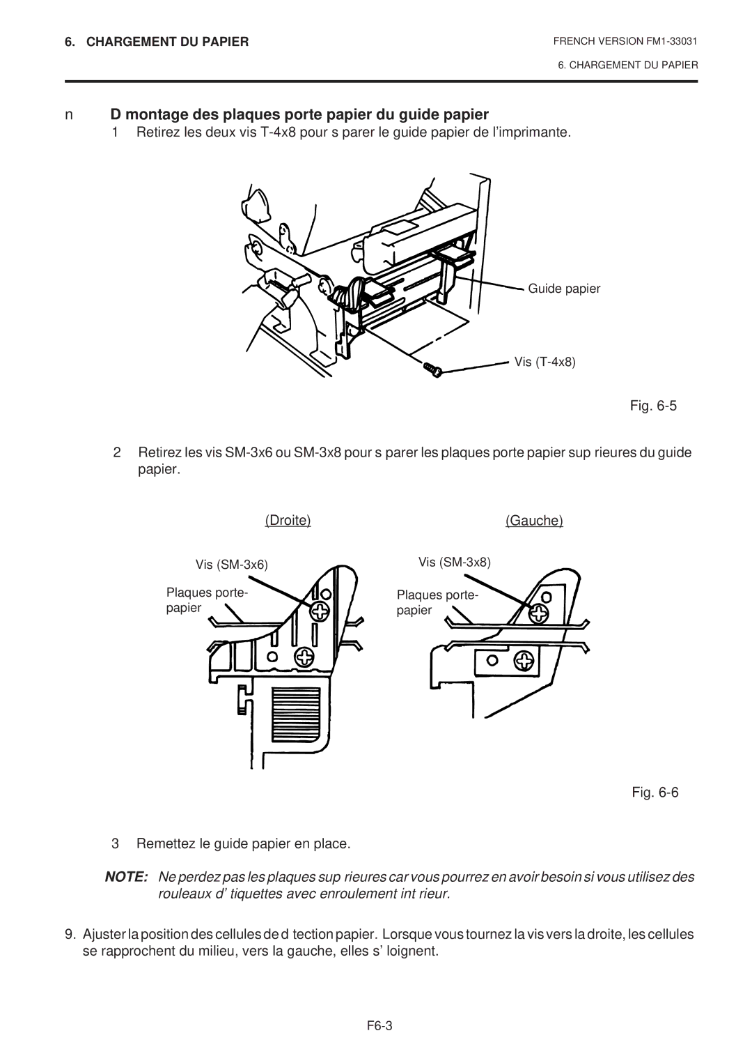 Toshiba B-570-QP Series owner manual Démontage des plaques porte papier du guide papier 