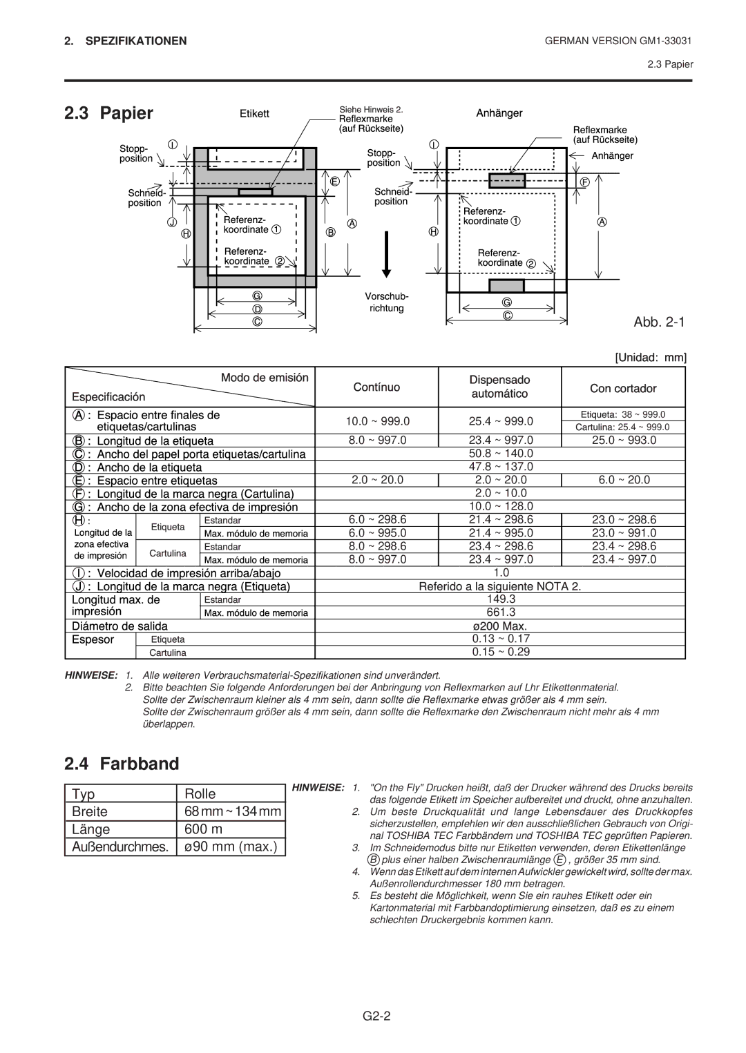 Toshiba B-570-QP Series owner manual Farbband, Abb, Typ Rolle Breite, Länge 600 m 