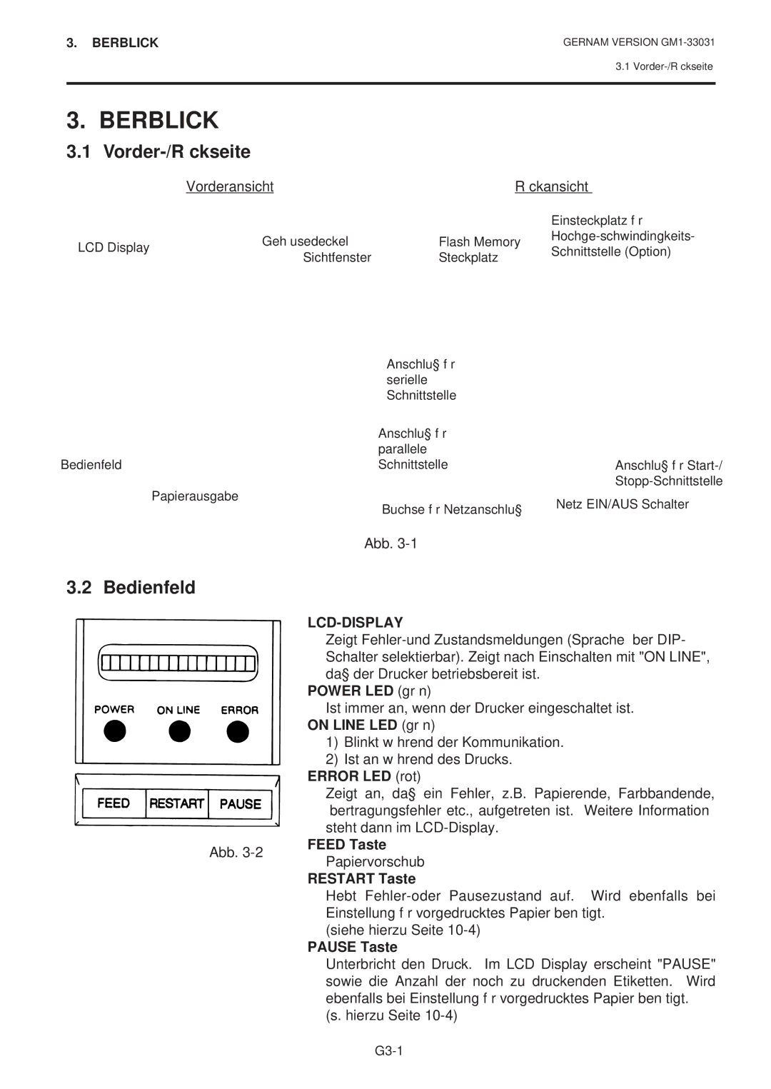 Toshiba B-570-QP Series owner manual Überblick, Vorder-/Rückseite, Bedienfeld 