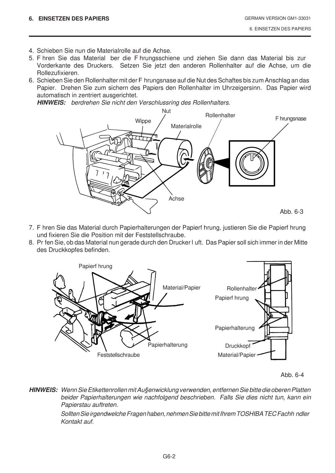 Toshiba B-570-QP Series owner manual Nut Wippe Rollenhalter 