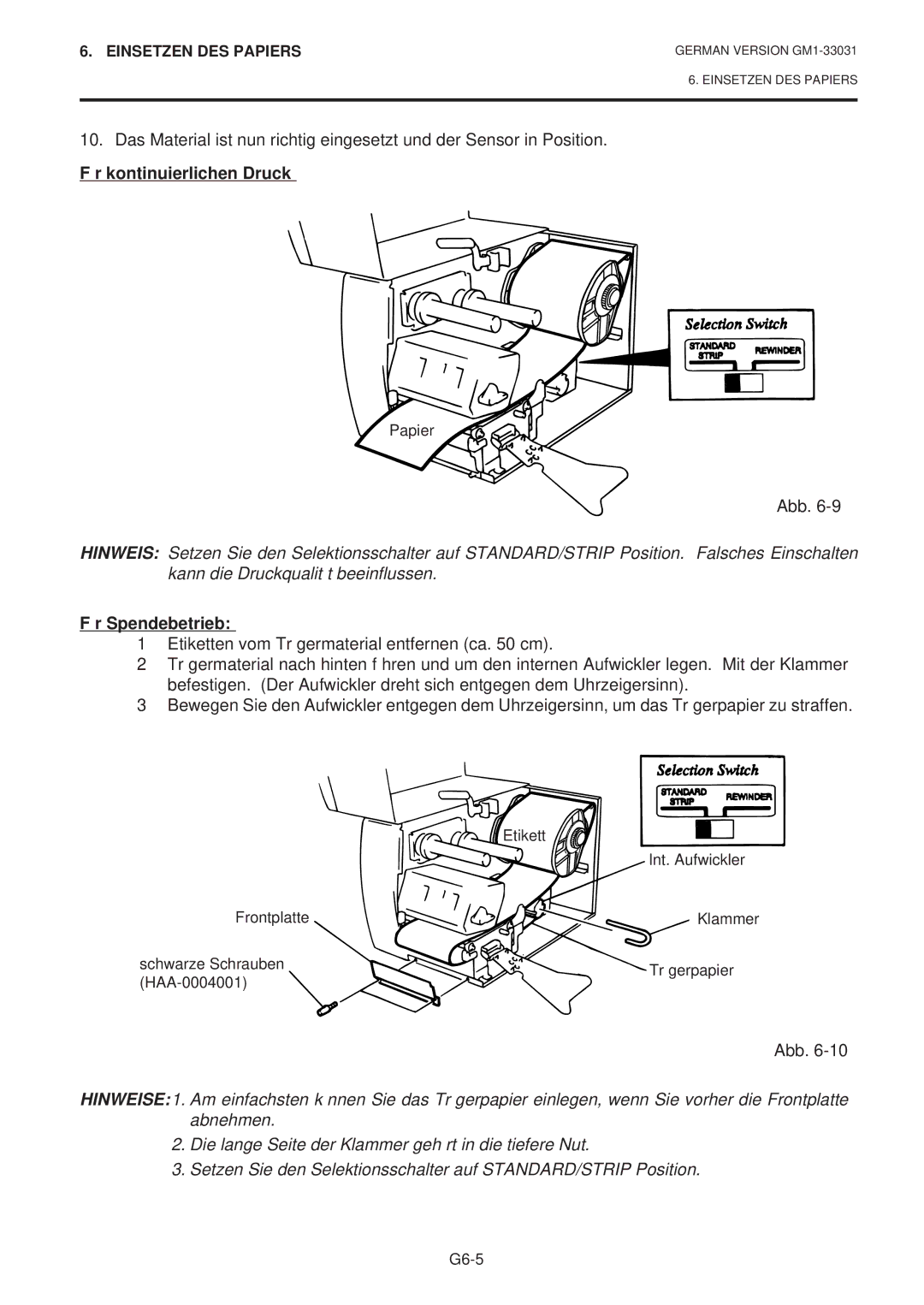 Toshiba B-570-QP Series owner manual Für kontinuierlichen Druck, Für Spendebetrieb 