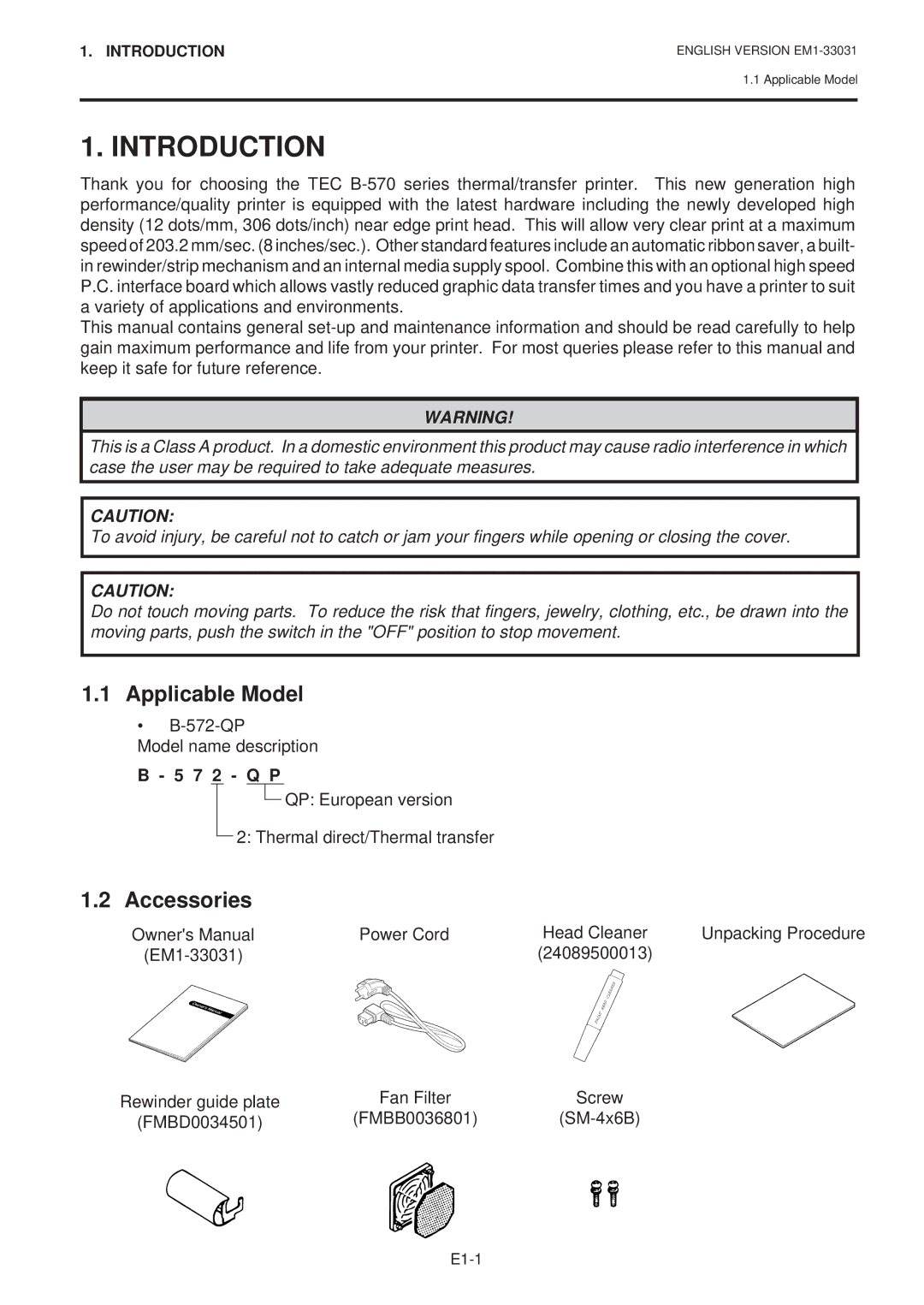 Toshiba B-570-QP Series owner manual Introduction, Applicable Model, Accessories, 7 2 Q P 