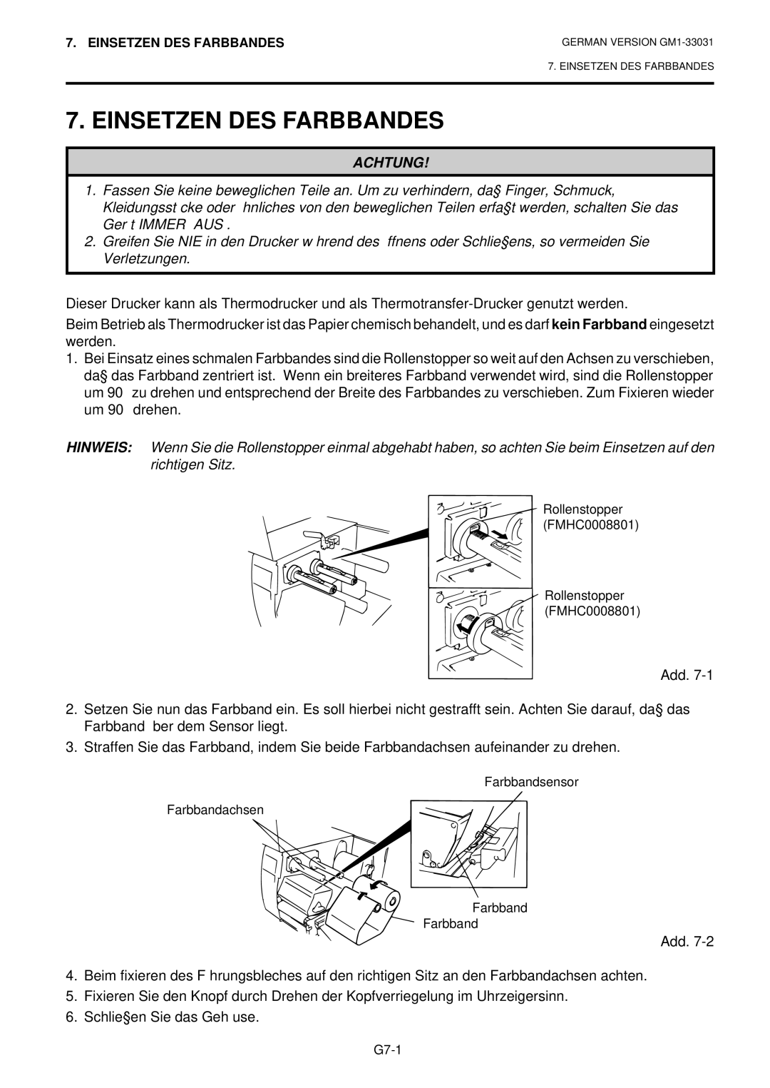 Toshiba B-570-QP Series owner manual Einsetzen DES Farbbandes 