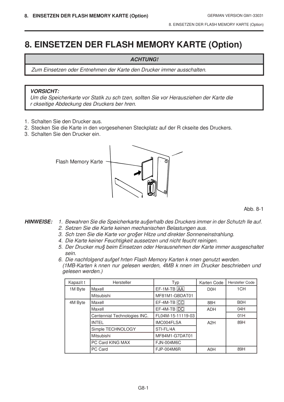 Toshiba B-570-QP Series owner manual Einsetzen DER Flash Memory Karte Option 