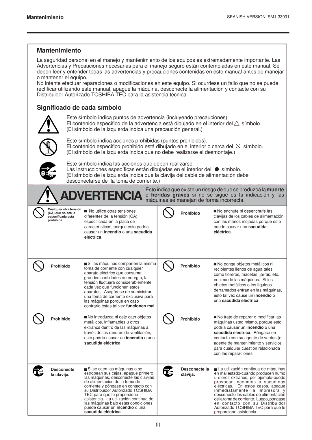 Toshiba B-570-QP Series owner manual Mantenimiento, Significado de cada símbolo 