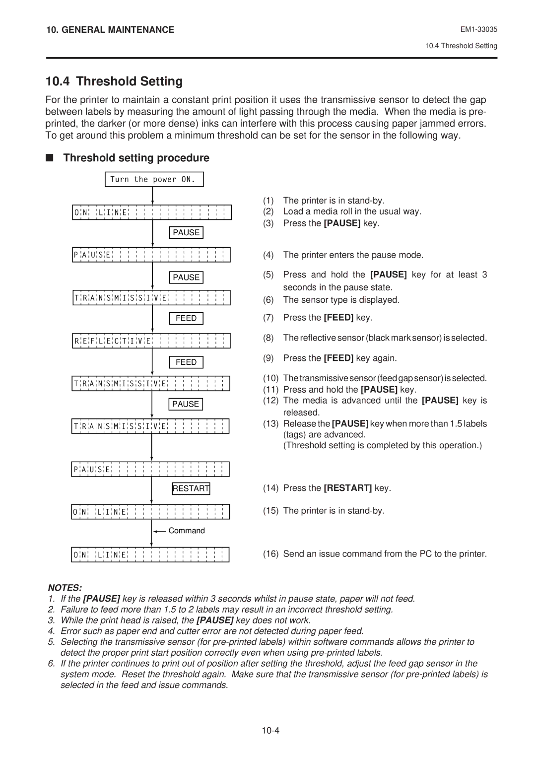 Toshiba B-570-QQ owner manual Threshold Setting, Threshold setting procedure 