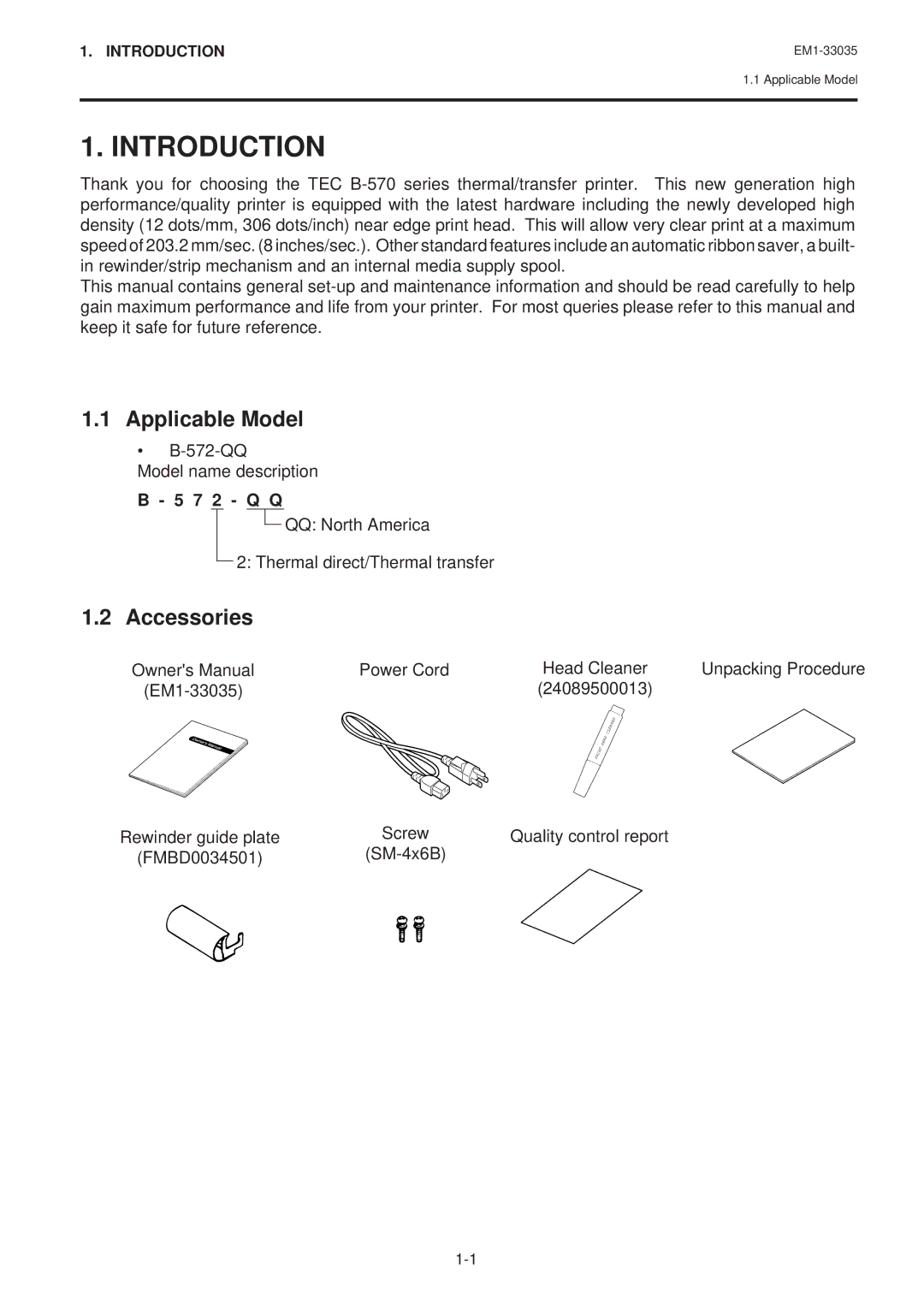 Toshiba B-570-QQ owner manual Introduction, Applicable Model, Accessories, 7 2 Q Q 