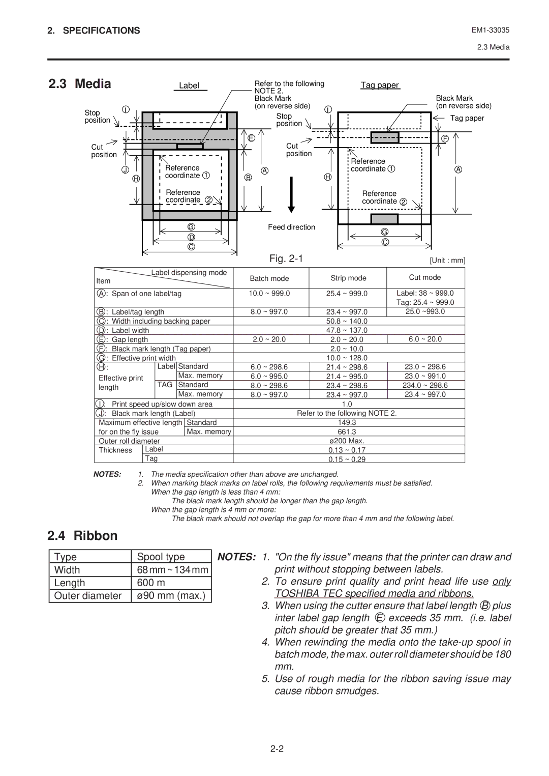 Toshiba B-570-QQ owner manual Media, Ribbon 